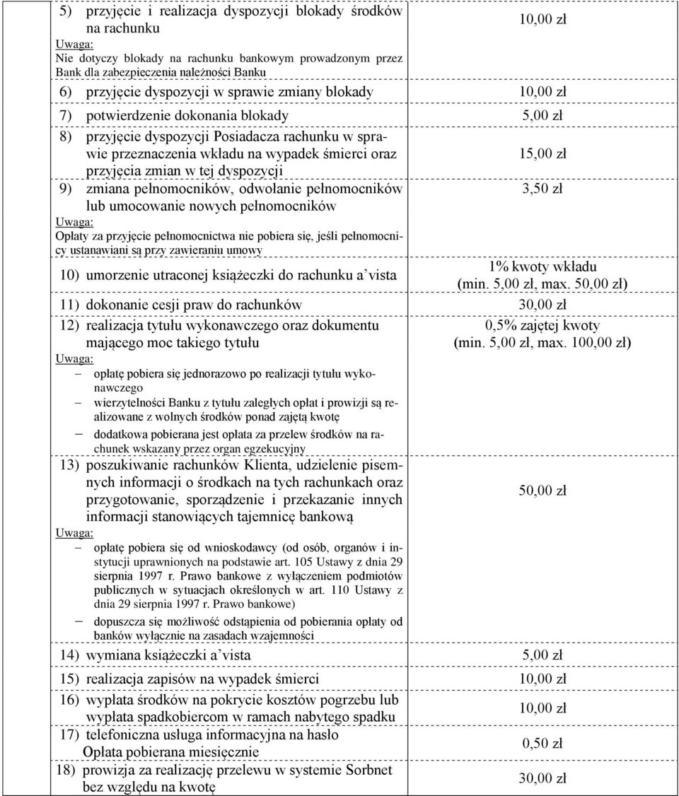 w tej dyspozycji 9) zmiana pełnomocników, odwołanie pełnomocników 3,50 zł lub umocowanie nowych pełnomocników Opłaty za przyjęcie pełnomocnictwa nie pobiera się, jeśli pełnomocnicy ustanawiani są