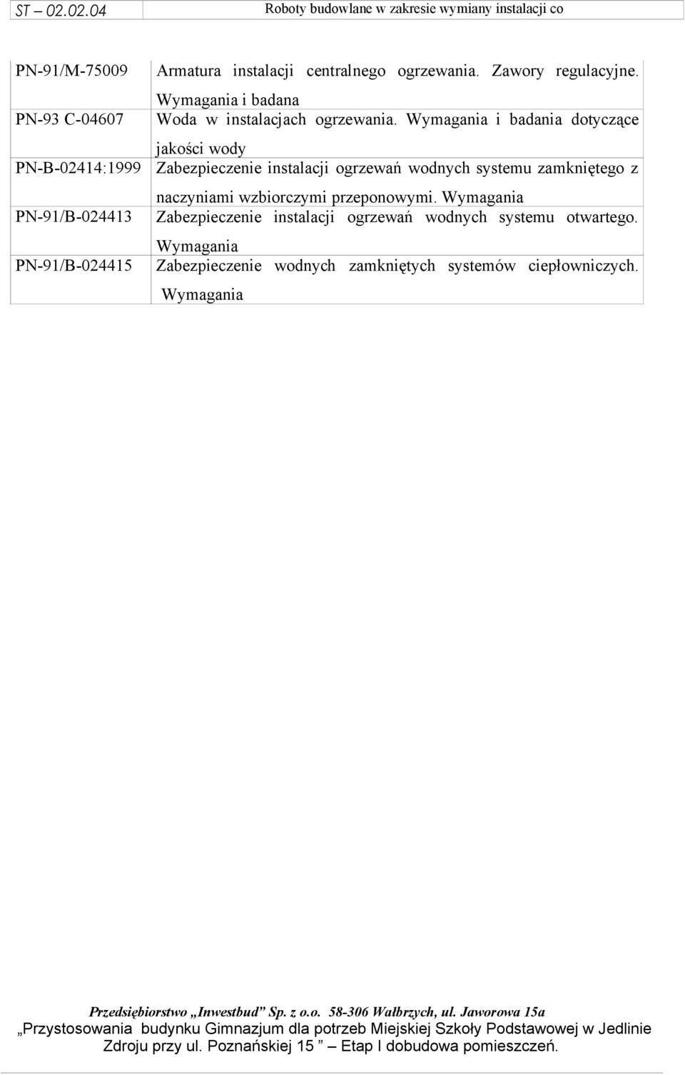 Wymagania i badania dotyczące jakości wody Zabezpieczenie instalacji ogrzewań wodnych systemu zamkniętego z naczyniami