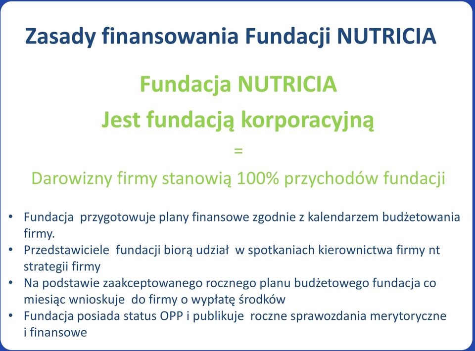 Przedstawiciele fundacji biorą udział w spotkaniach kierownictwa firmy nt strategii firmy Na podstawie zaakceptowanego