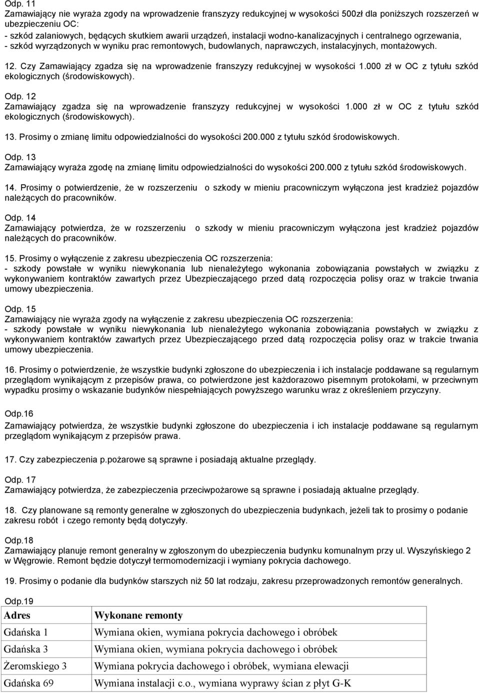 Czy Zamawiający zgadza się na wprowadzenie franszyzy redukcyjnej w wysokości 1.000 zł w OC z tytułu szkód ekologicznych (środowiskowych). Odp.