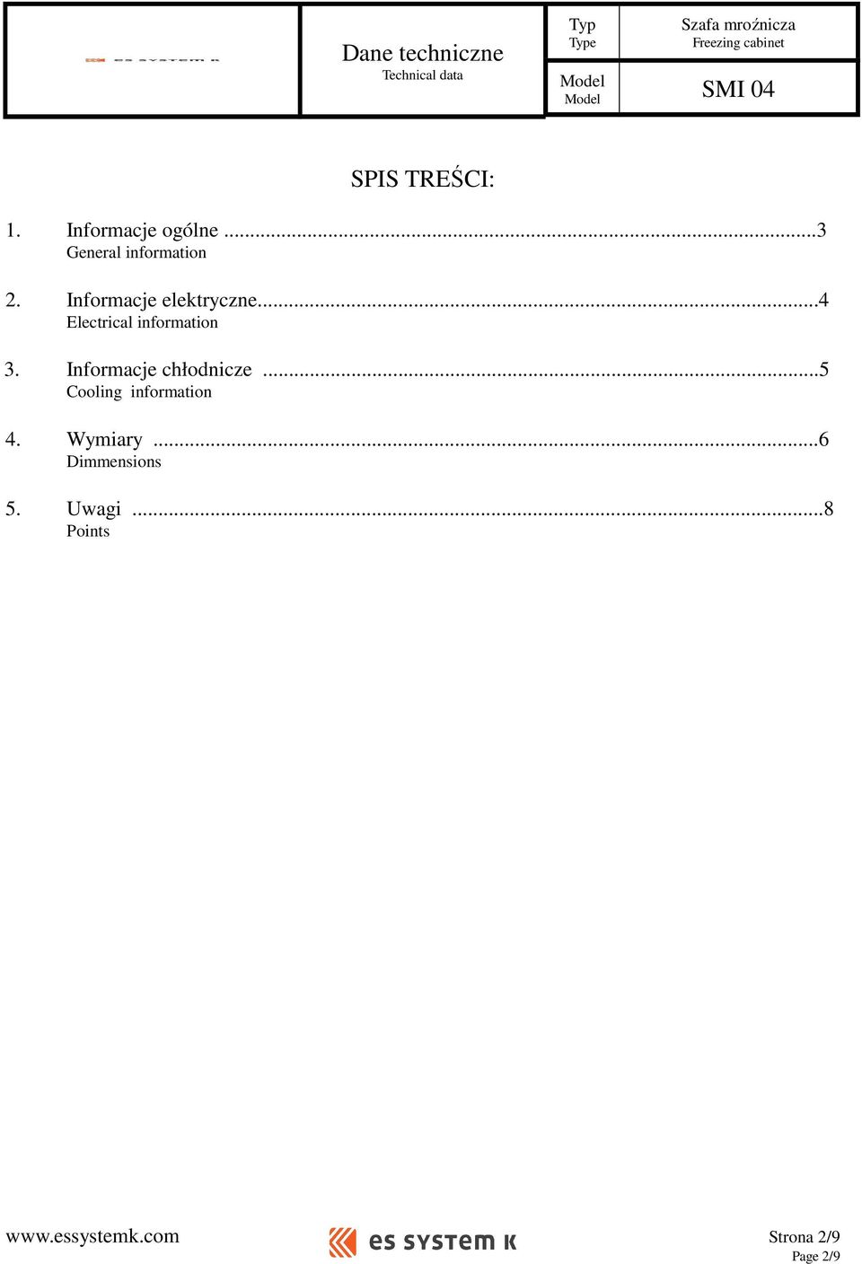 Informacje chłodnicze...5 Cooling information 4. Wymiary.