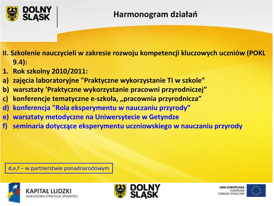 pracowni przyrodniczej c) konferencje tematyczne e-szkoła, pracownia przyrodnicza d) konferencja "Rola eksperymentu w nauczaniu