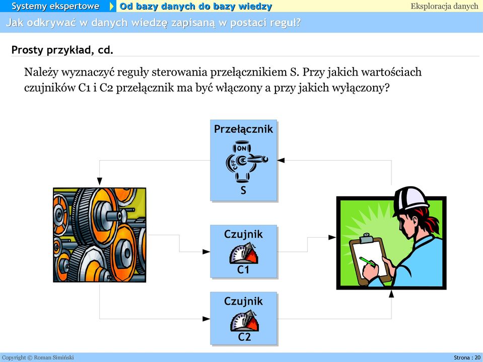 Przy jakich wartościach czujników C1 i C2 przełącznik ma być włączony a