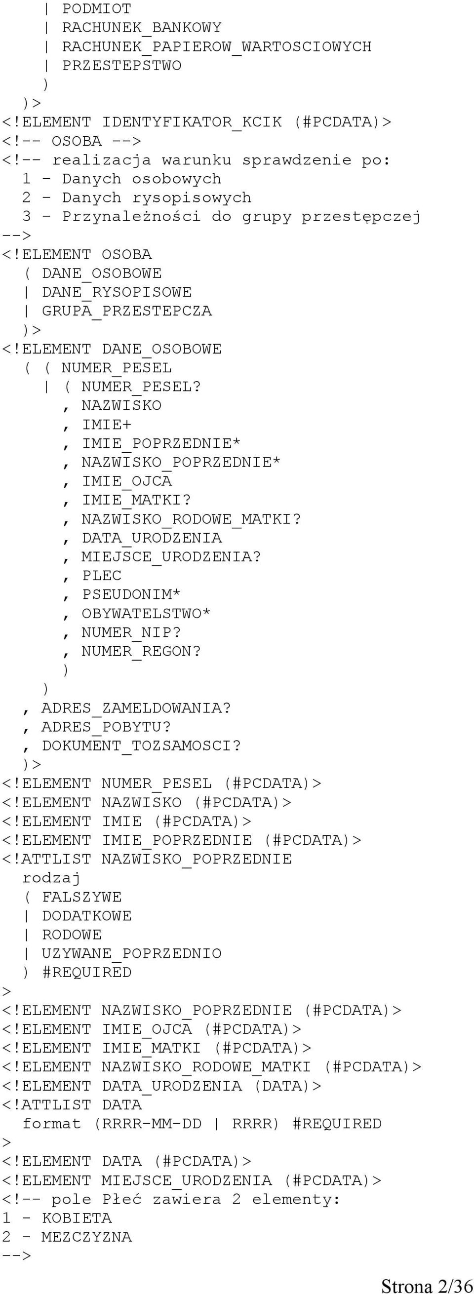 ELEMENT DANE_OSOBOWE ( ( NUMER_PESEL ( NUMER_PESEL?, NAZWISKO, IMIE+, IMIE_POPRZEDNIE*, NAZWISKO_POPRZEDNIE*, IMIE_OJCA, IMIE_MATKI?, NAZWISKO_RODOWE_MATKI?, DATA_URODZENIA, MIEJSCE_URODZENIA?