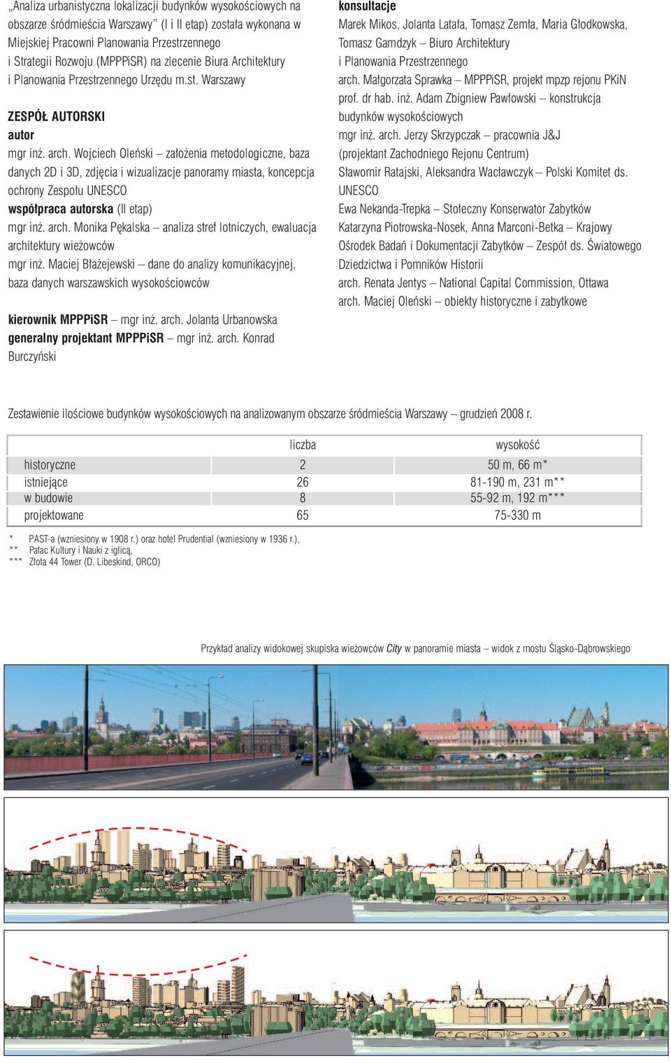 Wojciech Oleński założenia metodologiczne, baza danych 2D i 3D, zdjęcia i wizualizacje panoramy miasta, koncepcja ochrony Zespołu UNESCO współpraca autorska (II etap) mgr inż. arch.