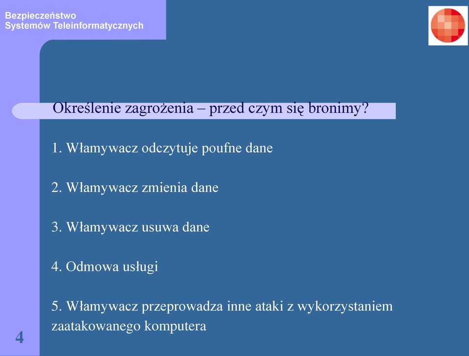 Włamywacz zmienia dane 3. Włamywacz usuwa dane 4.