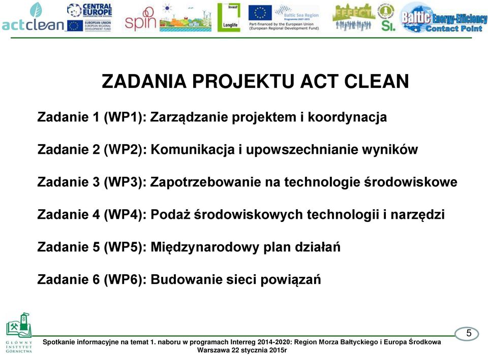 Zapotrzebowanie na technologie środowiskowe Zadanie 4 (WP4)Ś Podaż środowiskowych