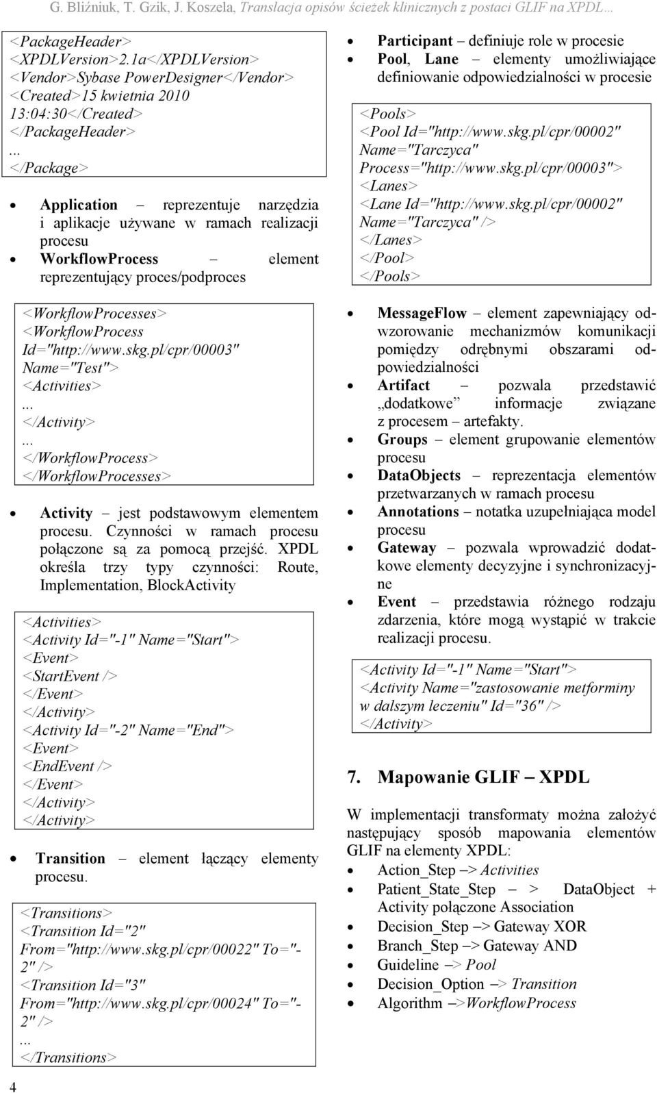 .. </Package> Application reprezentuje narzędzia i aplikacje używane w ramach realizacji procesu WorkflowProcess element reprezentujący proces/podproces <WorkflowProcesses> <WorkflowProcess