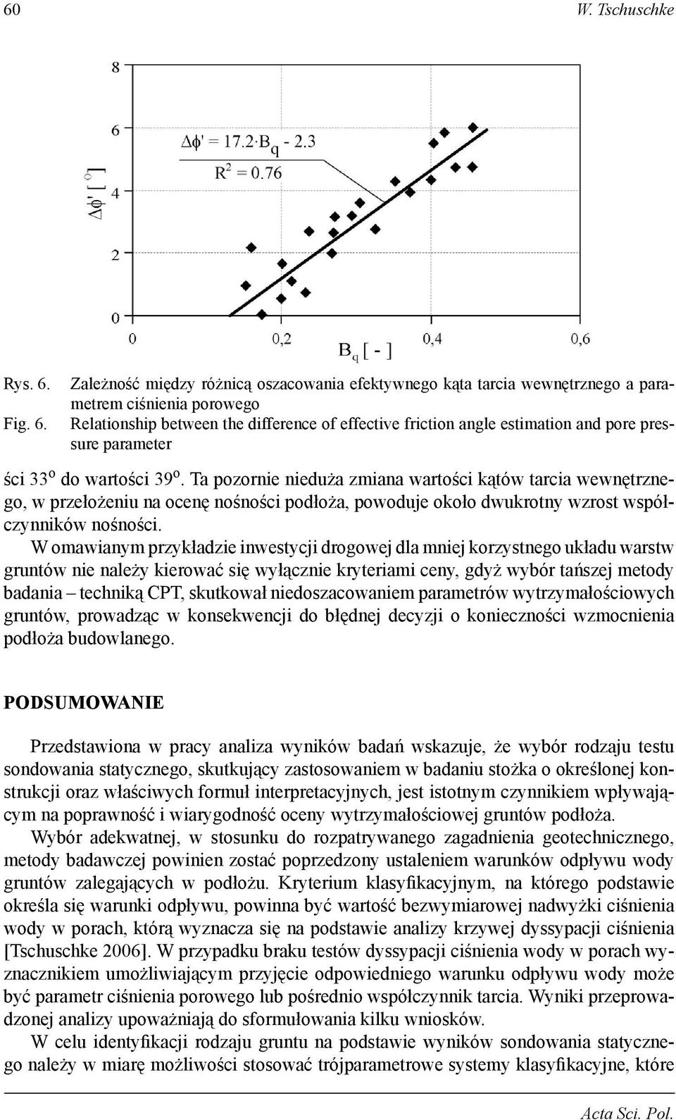 Zależność między różnicą oszacowania efektywnego kąta tarcia wewnętrznego a parametrem ciśnienia porowego Relationship between the difference of effective friction angle estimation and pore pressure