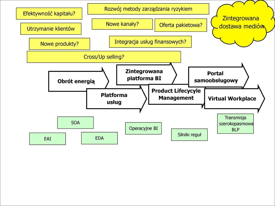 WHAT Obrót energią Enterprise Architecture Level Focus: EA building blocks: applications, platforms, services; service levels Process: enterprise architecture management, application development and