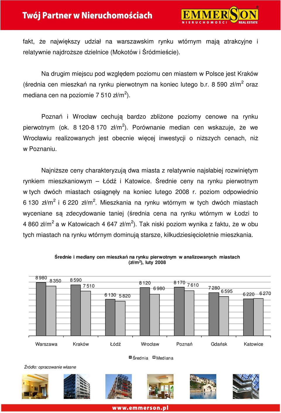 Poznań i Wrocław cechują bardzo zbliżone poziomy cenowe na rynku pierwotnym (ok. 8 120-8 170 zł/m 2 ).
