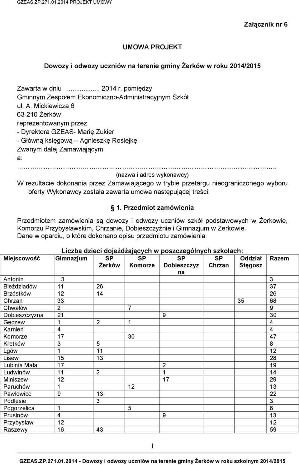 . (nazwa i adres wykonawcy) W rezultacie dokonania przez Zamawiającego w trybie przetargu nieograniczonego wyboru oferty Wykonawcy została zawarta umowa następującej treści: 1.