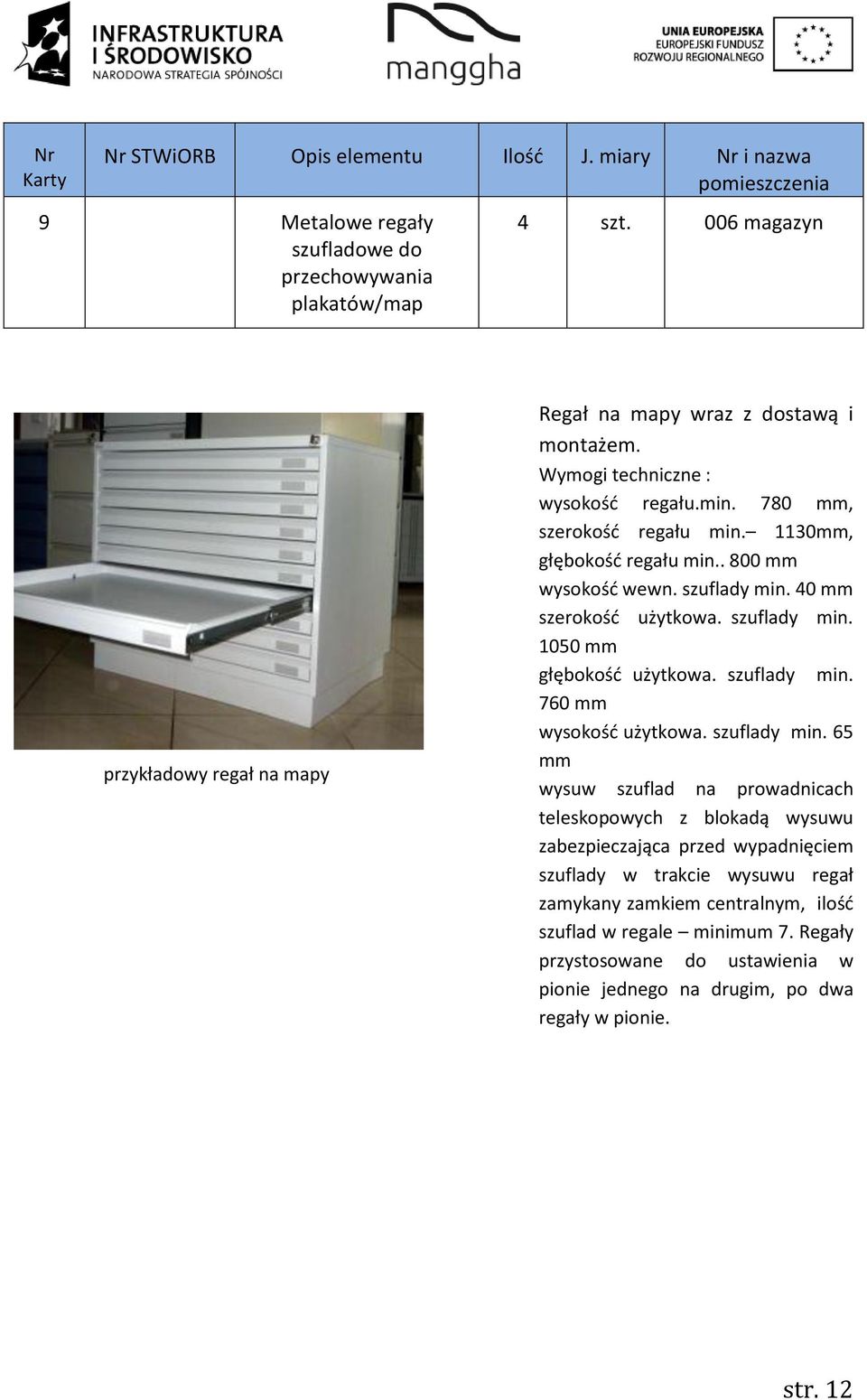 szuflady min. 1050 mm głębokość użytkowa. szuflady min.
