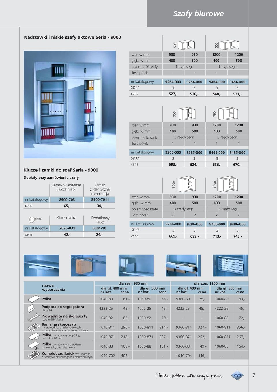 Klucze i zamki do szaf Seria 9000 9000 9000 9000 9000 9,,, 70, Dopłaty przy zamówieniu szafy Zamek w systemie klucza matki Klucz matka Zamek z identyczną kombinacją 90070 0, 00, 90 90 00  rzędy segr.