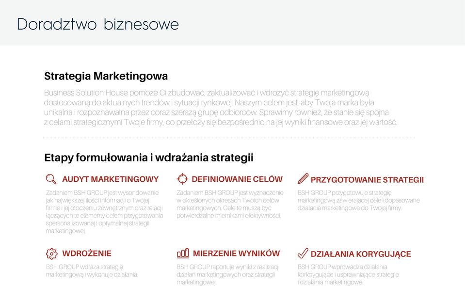 Sprawimy również, że stanie się spójna z celami strategicznymi Twoje firmy, co przełoży się bezpośrednio na jej wyniki finansowe oraz jej wartość.