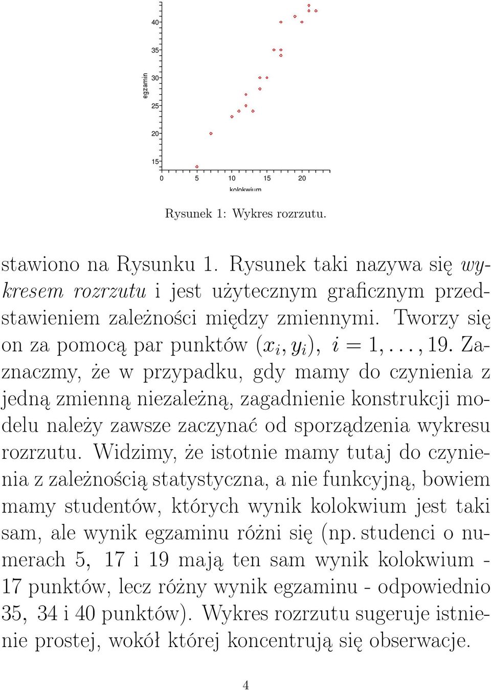 Zaznaczmy, że w przypadku, gdy mamy do czynienia z jedną zmienną niezależną, zagadnienie konstrukcji modelu należy zawsze zaczynać od sporządzenia wykresu rozrzutu.