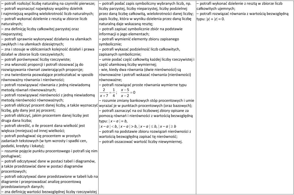 obliczeniach kolejność działań i prawa działań w zbiorze liczb rzeczywistych; potrafi porównywać liczby rzeczywiste; zna własność proporcji i potrafi stosować ją do rozwiązywania równań zawierających