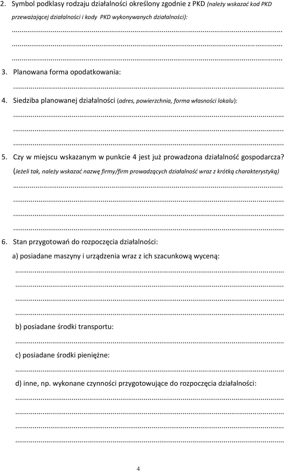 Czy w miejscu wskazanym w punkcie 4 jest już prowadzona działalność gospodarcza?