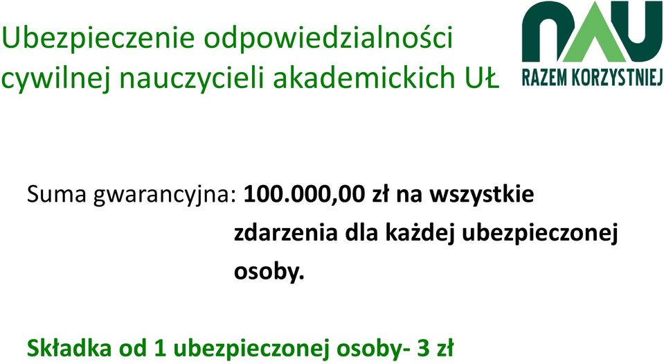 100.000,00 zł na wszystkie zdarzenia dla każdej