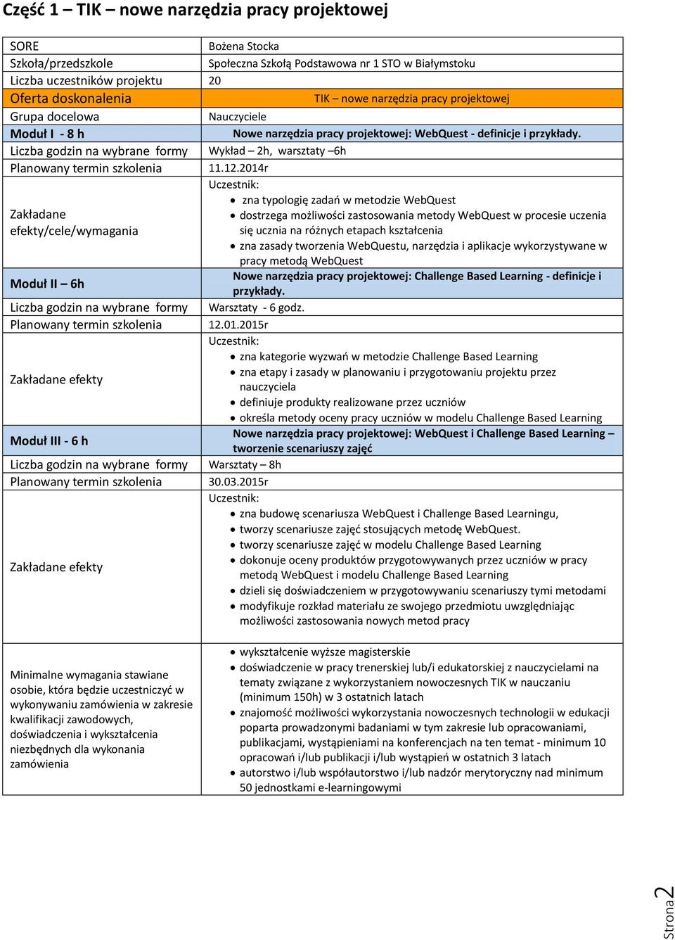 2014r zna typologię zadań w metodzie WebQuest dostrzega możliwości zastosowania metody WebQuest w procesie uczenia się ucznia na różnych etapach kształcenia zna zasady tworzenia WebQuestu, narzędzia