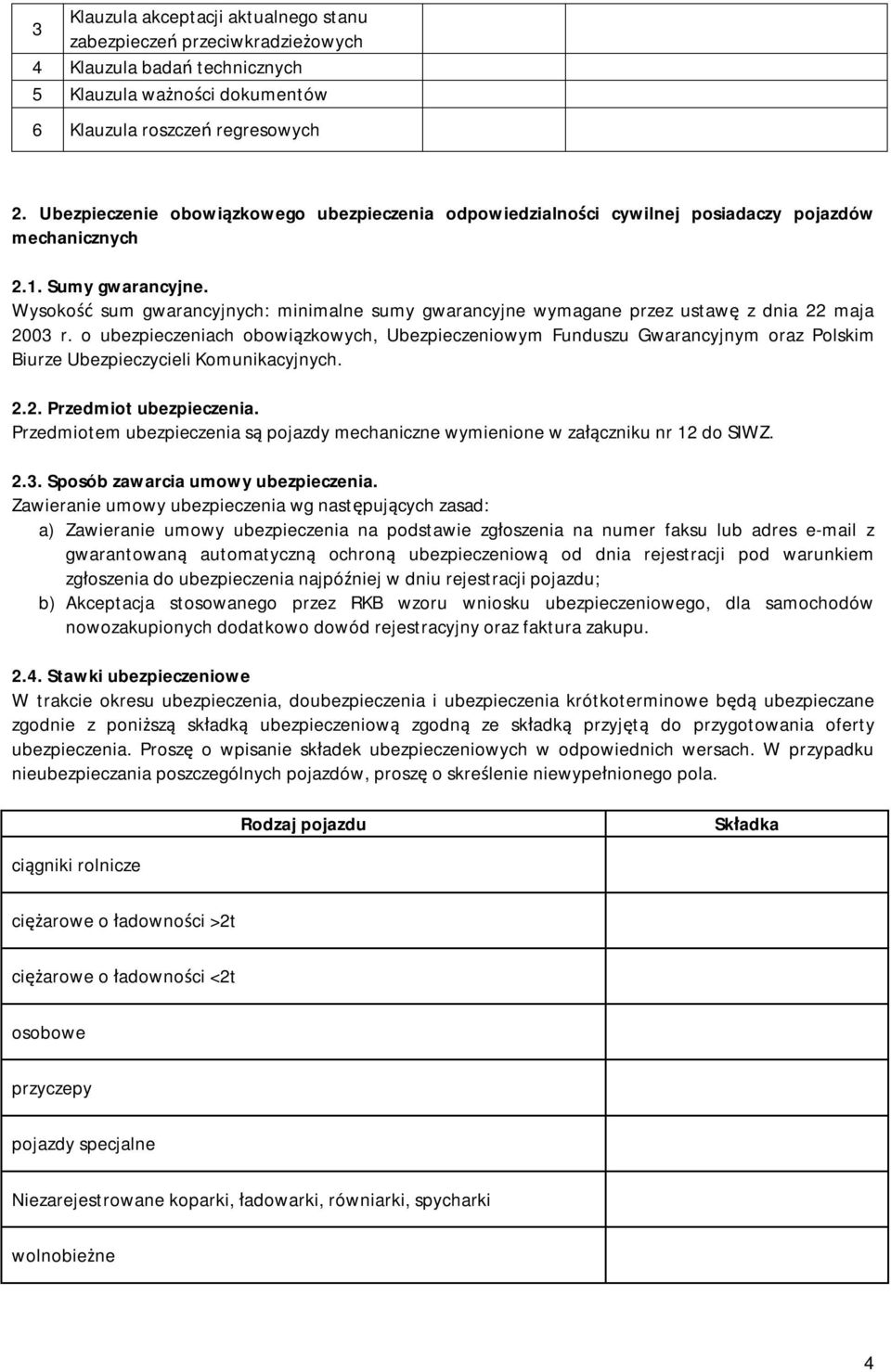 Wysokość sum gwarancyjnych: minimalne sumy gwarancyjne wymagane przez ustawę z dnia 22 maja 2003 r.