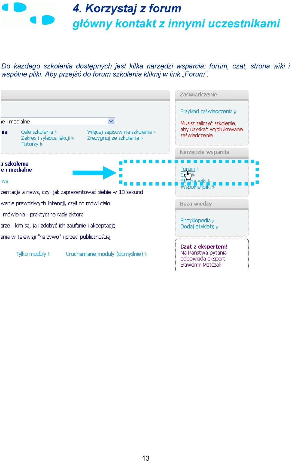 kilka narzędzi wsparcia: forum, czat, strona wiki i