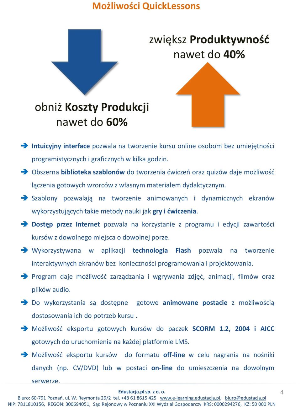 Szablony pozwalają na tworzenie animowanych i dynamicznych ekranów wykorzystujących takie metody nauki jak gry i dwiczenia.