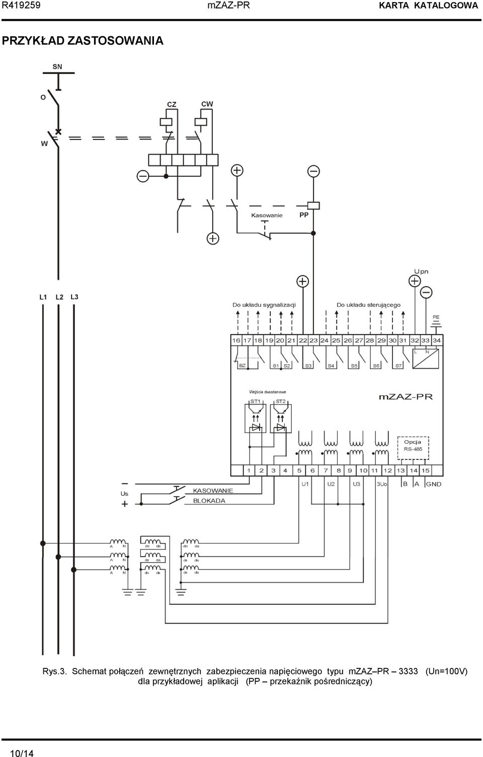 napięciowego typu mzaz PR 3333 (Un=100V) dla