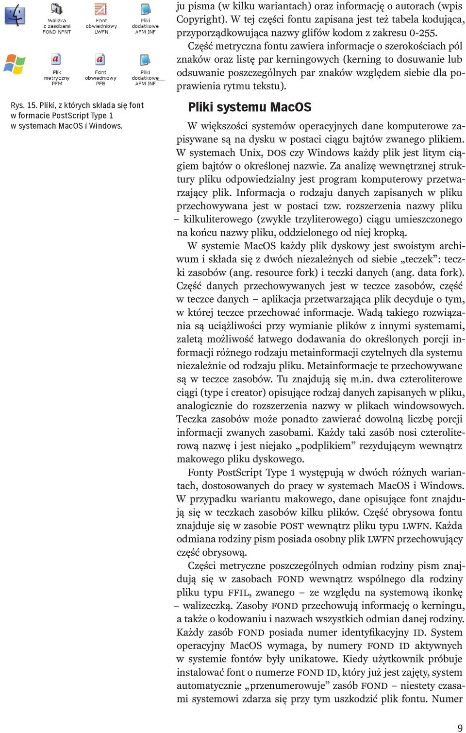 Część metryczna fontu zawiera informacje o szerokościach pól znaków oraz listę par kerningowych (kerning to dosuwanie lub odsuwanie poszczególnych par znaków względem siebie dla poprawienia rytmu