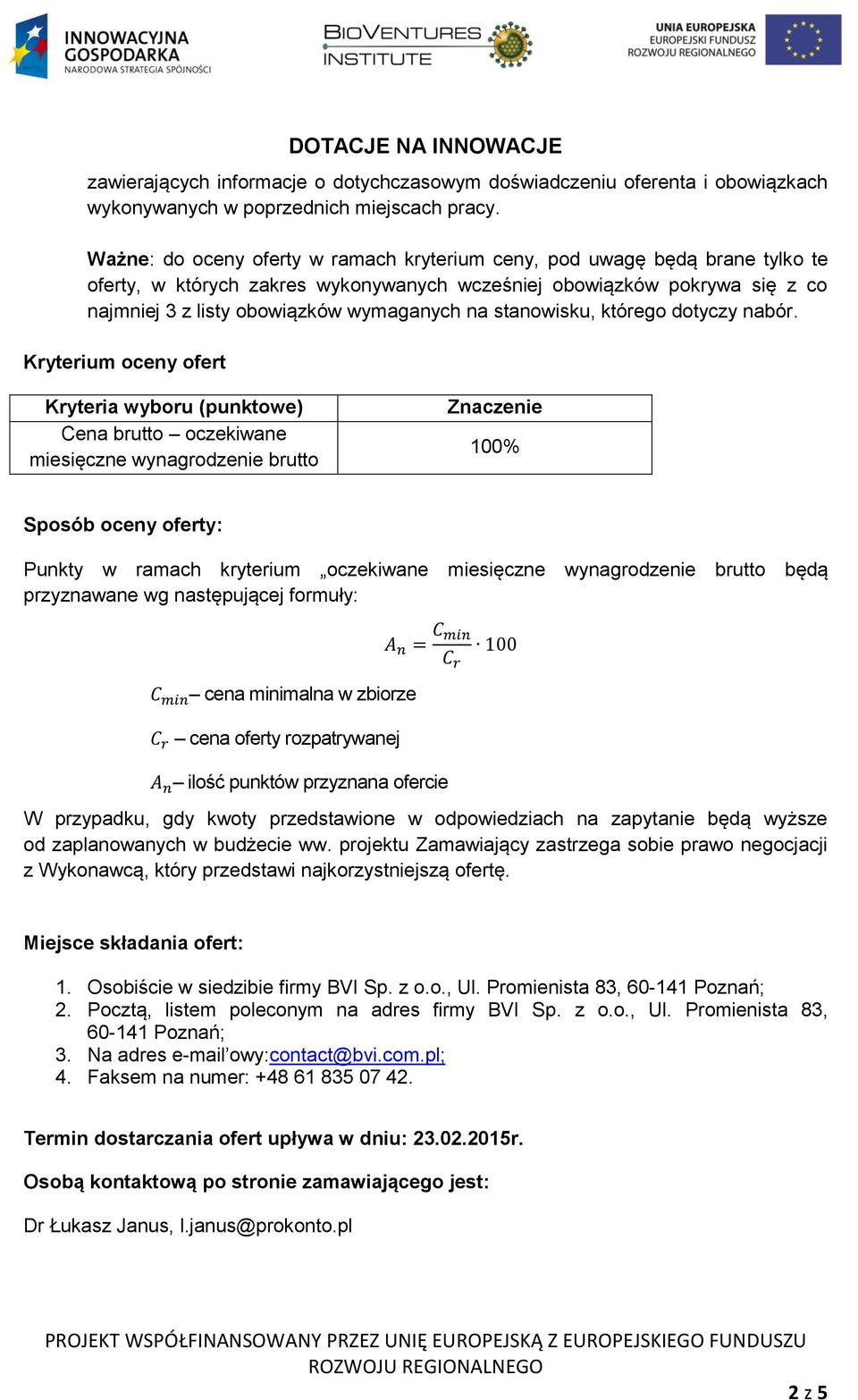 stanowisku, którego dotyczy nabór.