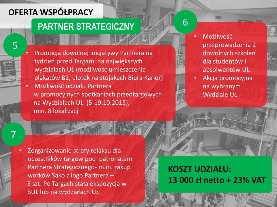 8 lokalizacji 6 Możliwość przeprowadzenia 2 dowolnych szkoleń dla studentów i absolwentów UŁ. Akcja promocyjna na wybranym Wydziale UŁ.