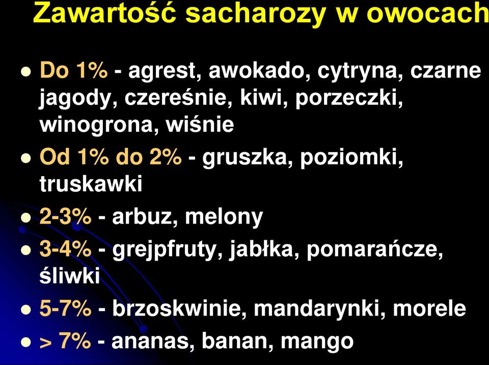 gruszka, poziomki, truskawki 2-3% - arbuz, melony 3-4% - grejpfruty,