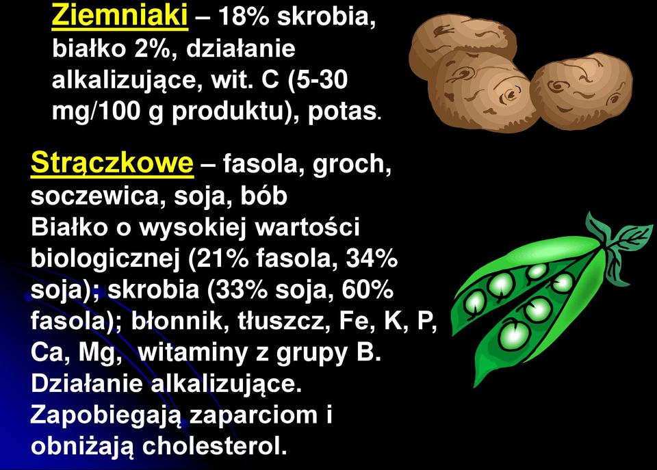 Strączkowe fasola, groch, soczewica, soja, bób Białko o wysokiej wartości biologicznej (21%