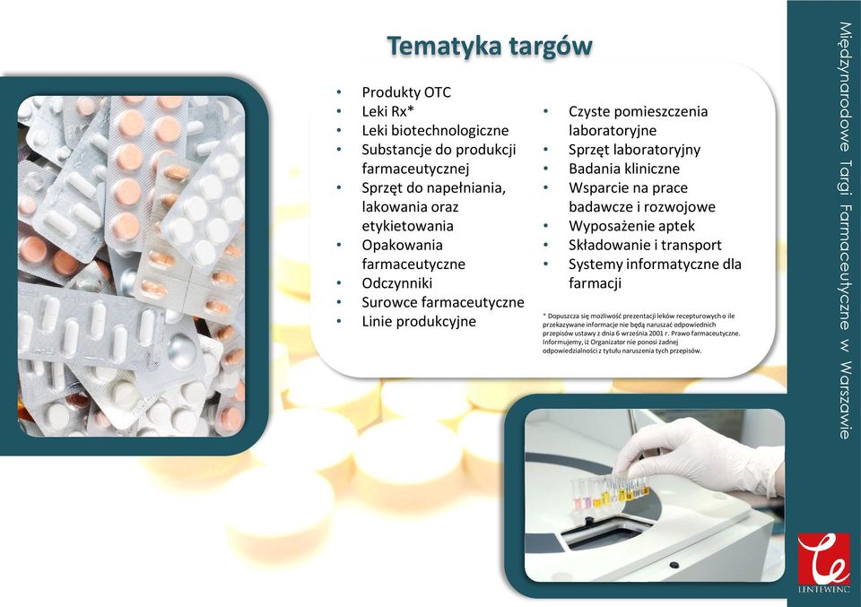 rozwojowe Wyposażenie aptek Składowanie i transport Systemy informatyczne dla farmacji * Dopuszcza się możliwość prezentacji leków recepturowych o ile przekazywane informacje