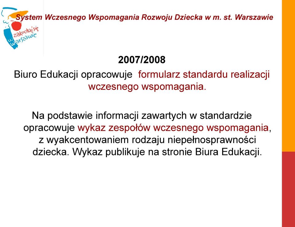 Na podstawie informacji zawartych w standardzie opracowuje wykaz