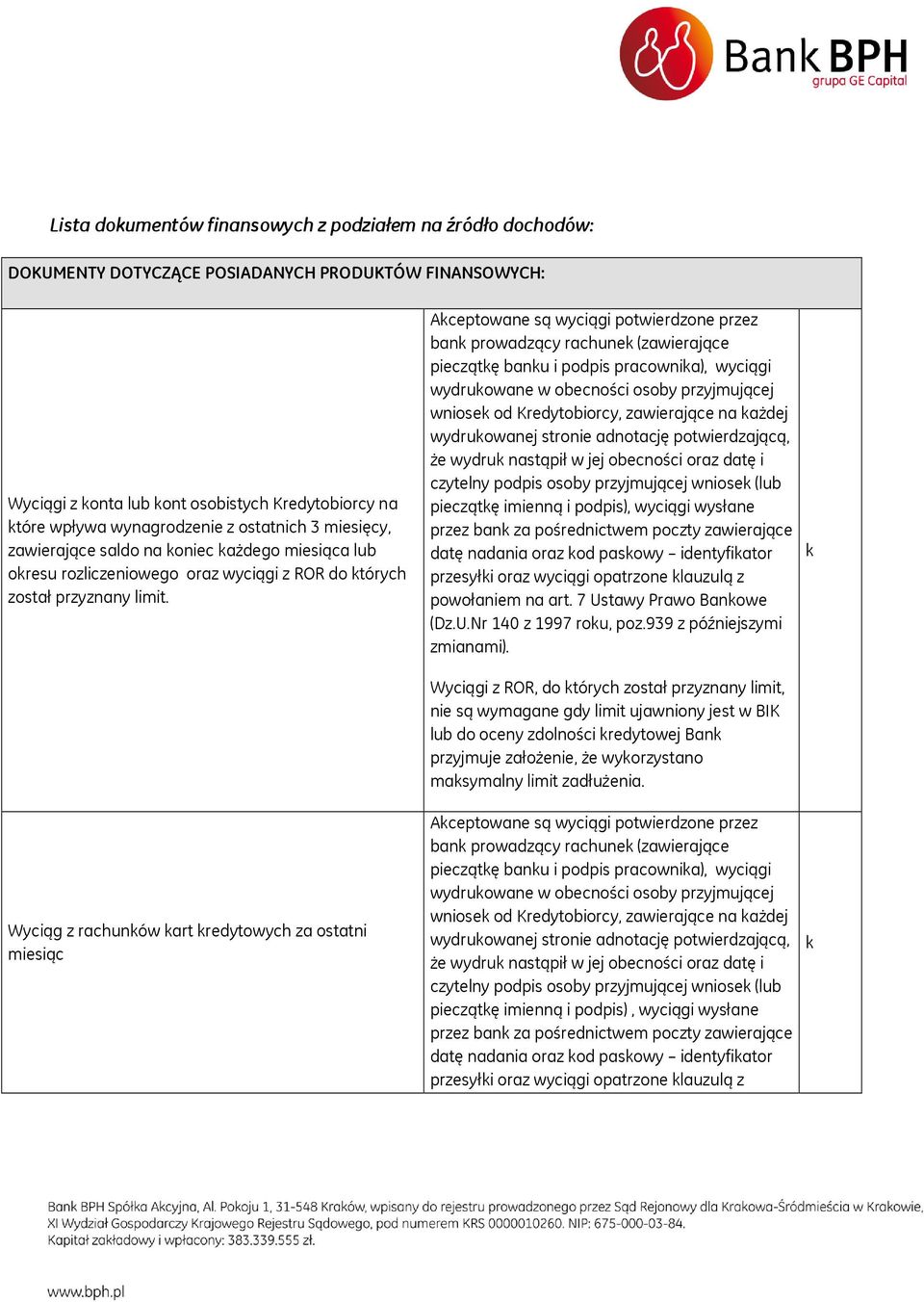 Akceptowane są wyciągi potwierdzone przez bank prowadzący rachunek (zawierające pieczątkę banku i podpis pracownika), wyciągi wydrukowane w obecności osoby przyjmującej wniosek od Kredytobiorcy,