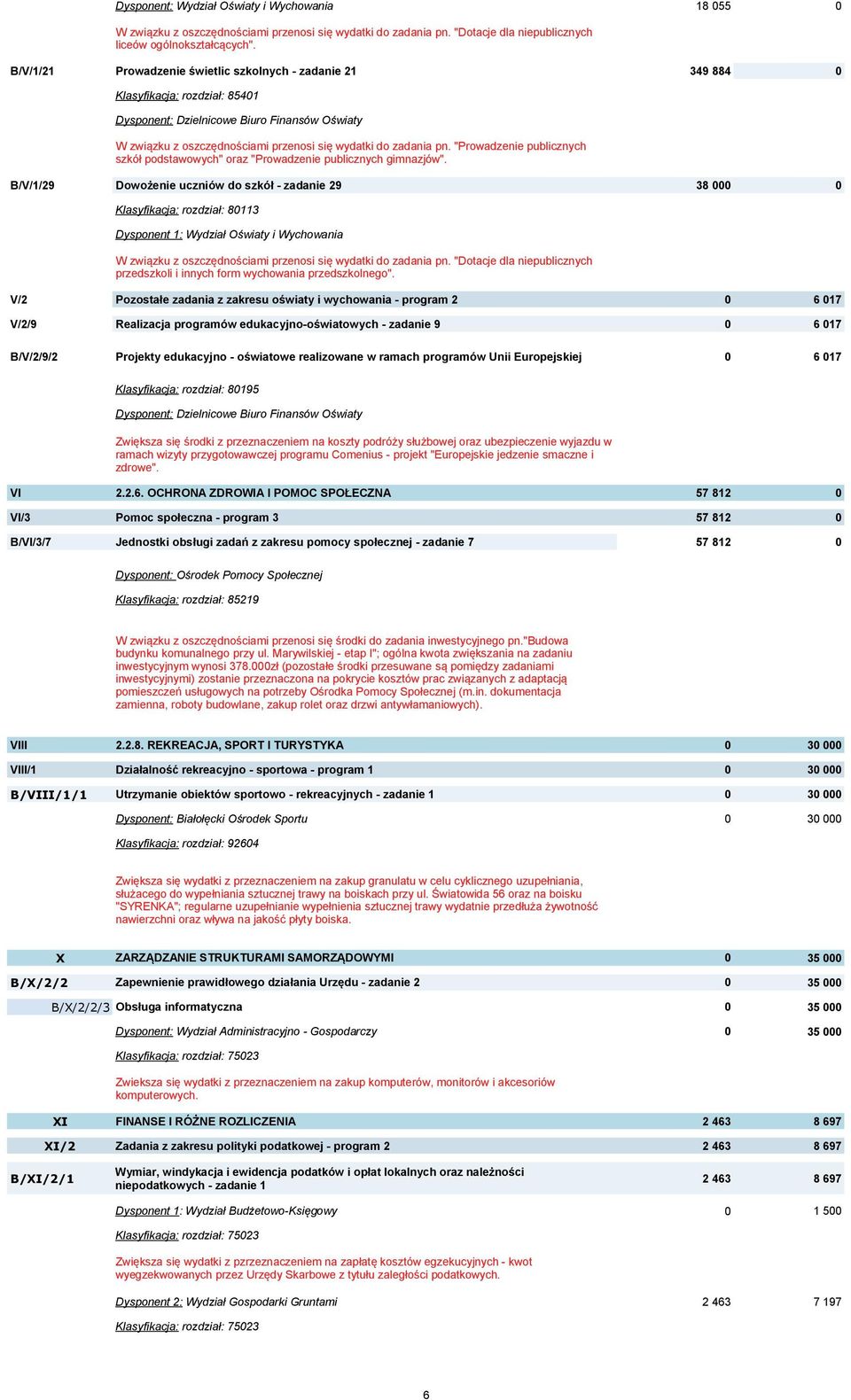 "Prowadzenie publicznych szkół podstawowych" oraz "Prowadzenie publicznych gimnazjów".