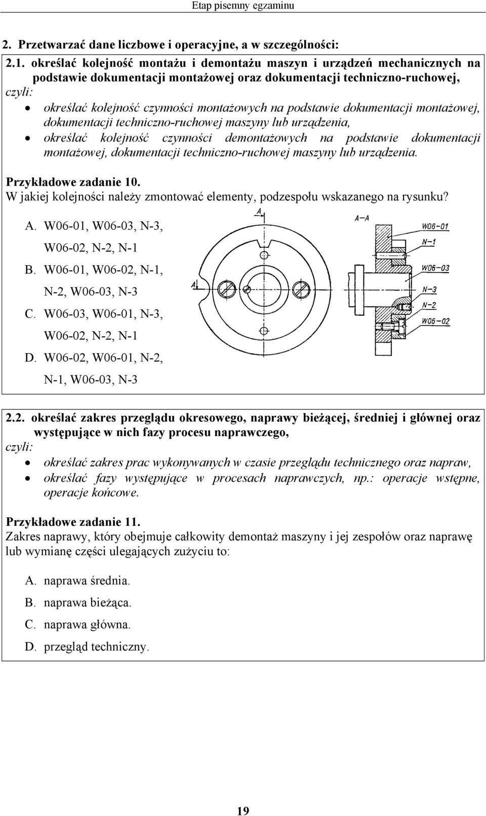 podstawie dokumentacji montażowej, dokumentacji techniczno-ruchowej maszyny lub urządzenia, określać kolejność czynności demontażowych na podstawie dokumentacji montażowej, dokumentacji