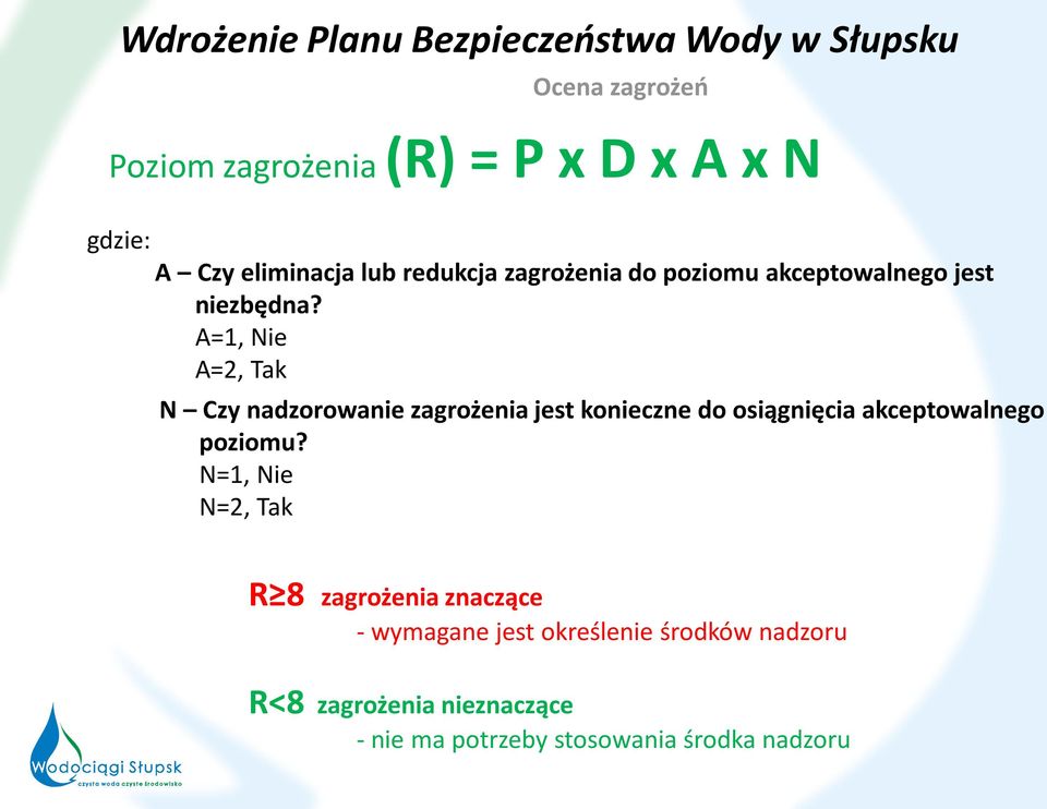 A=1, Nie A=2, Tak N Czy nadzorowanie zagrożenia jest konieczne do osiągnięcia akceptowalnego