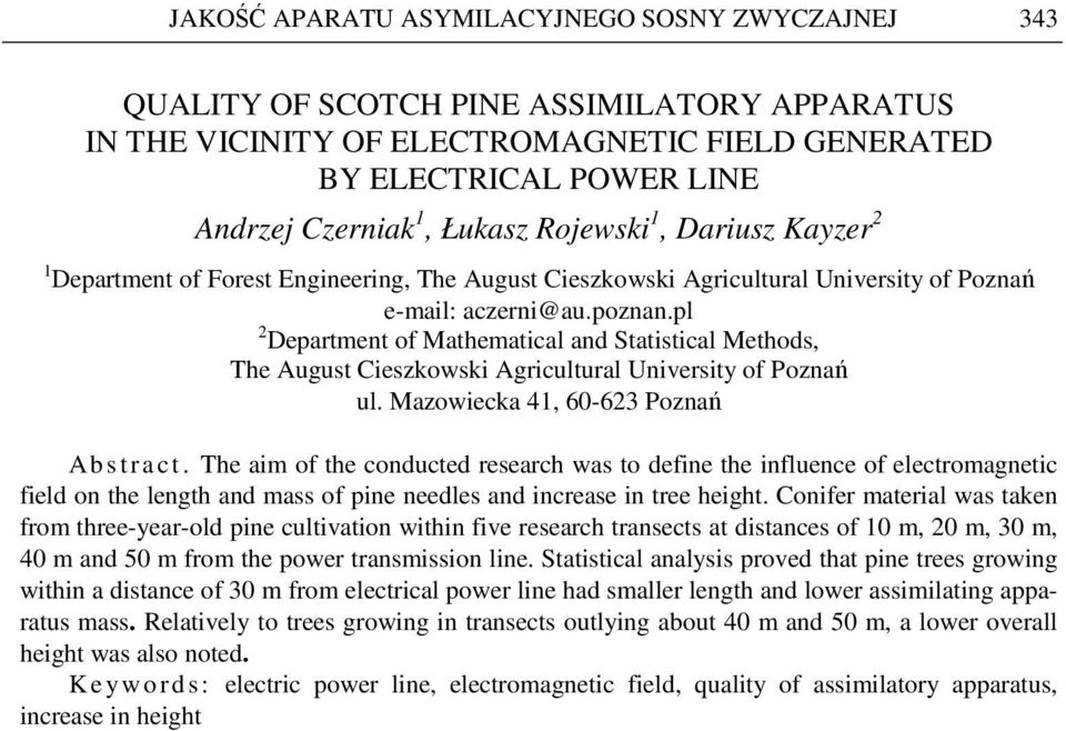 pl 2 Department of Mathematical and Statistical Methods, The August Cieszkowski Agricultural University of Poznań ul. Mazowiecka 41, 60-623 Poznań Ab s t r a c t.