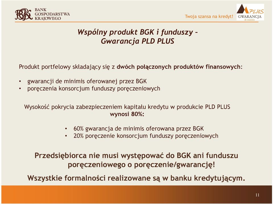 minimis oferowanej przez BGK poręczenia konsorcjum funduszy poręczeniowych Wysokość pokrycia zabezpieczeniem kapitału kredytu w produkcie PLD