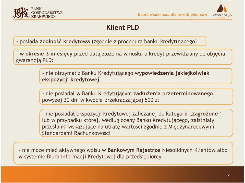 Kredytującego wypowiedzenia jakiejkolwiek ekspozycji kredytowej - nie posiadał w Banku Kredytującym zadłuŝenia przeterminowanego powyŝej 30 dni w kwocie przekraczającej 500 zł - nie posiadał