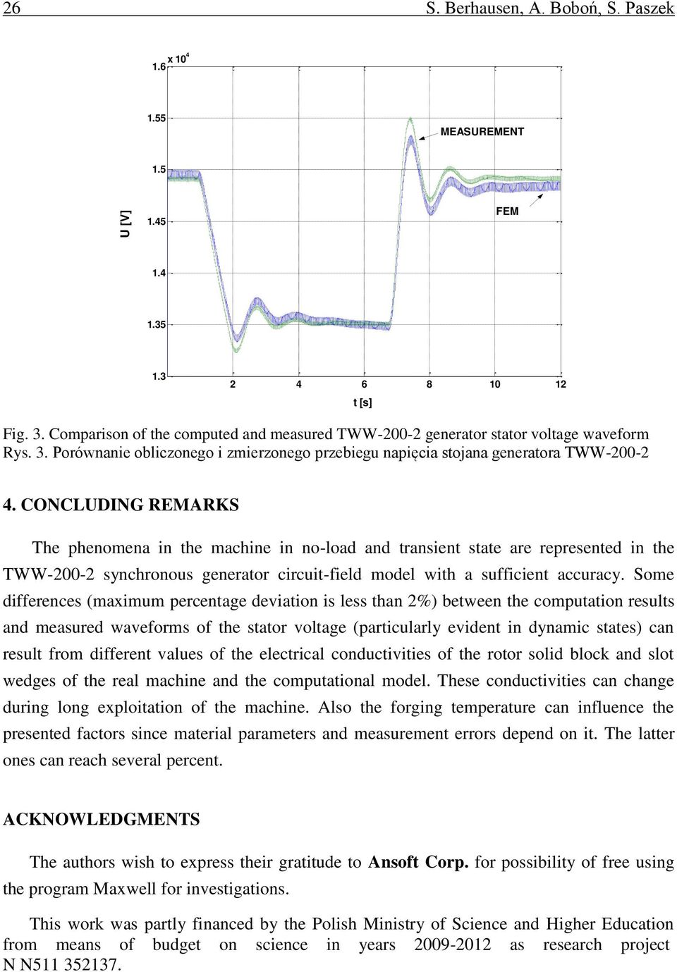 CONCLUDING REMARKS The phenomena in the machine in no-load and transient state are represented in the TWW-200-2 synchronous generator circuit-field model with a sufficient accuracy.