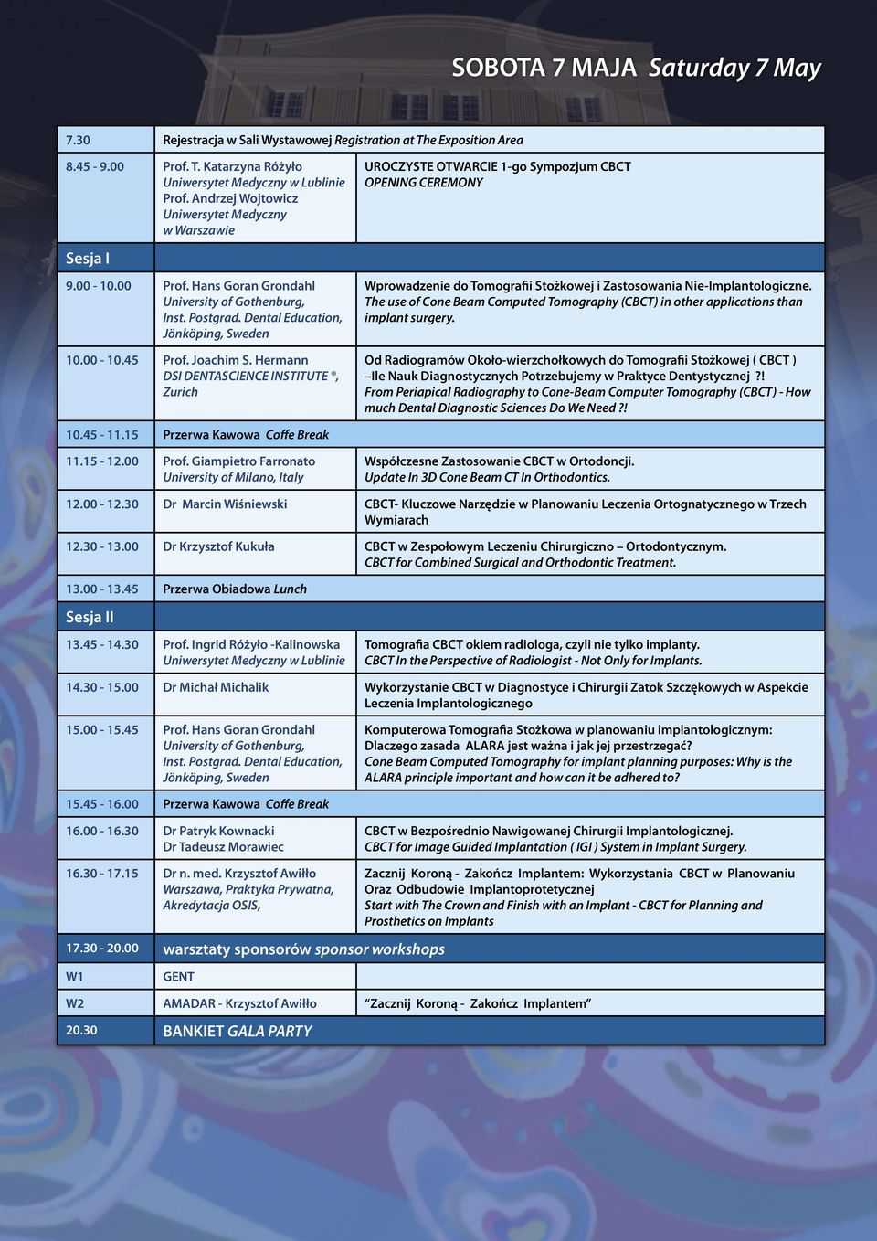 Dental Education, Jönköping, Sweden 10.00-10.45 Prof. Joachim S. Hermann DSI DENTASCIENCE INSTITUTE, Zurich Wprowadzenie do Tomogra i Stożkowej i Zastosowania Nie-Implantologiczne.