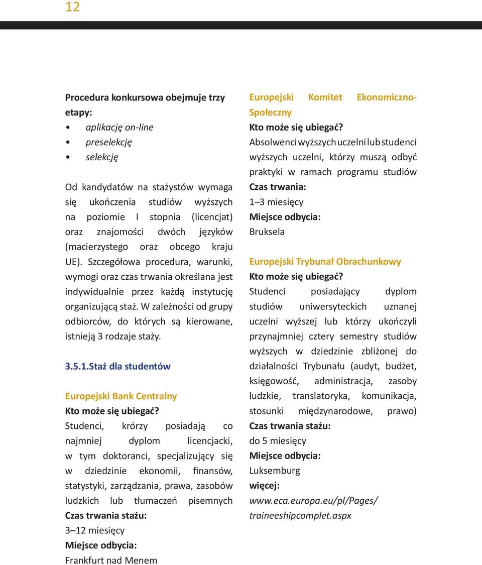 W zależności od grupy odbiorców, do których są kierowane, istnieją 3 rodzaje staży. 3.5.1.