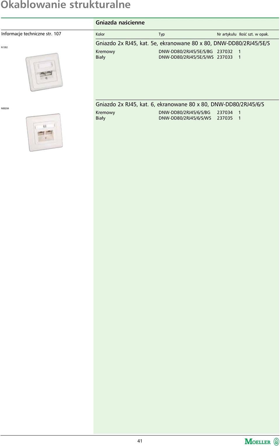 5e, ekranowane 80 x 80, DNW-DD80/2RJ45/5E/S Kremowy Biały DNW-DD80/2RJ45/5E/S/BG 237032 1