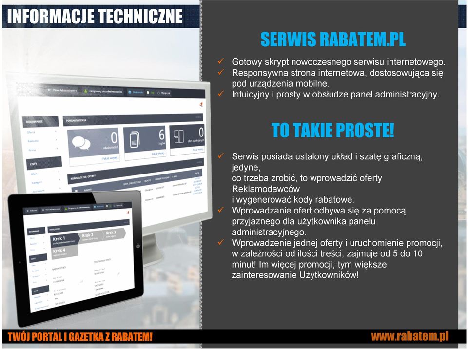 Serwis posiada ustalony układ i szatę graficzną, jedyne, co trzeba zrobić, to wprowadzić oferty Reklamodawców i wygenerować kody rabatowe.