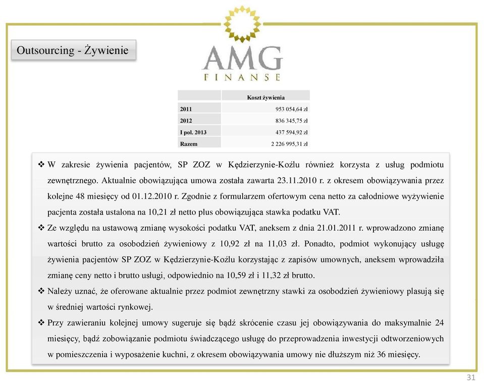 2010 r. z okresem obowiązywania przez kolejne 48 miesięcy od 01.12.2010 r. Zgodnie z formularzem ofertowym cena netto za całodniowe wyżywienie pacjenta została ustalona na 10,21 zł netto plus obowiązująca stawka podatku VAT.