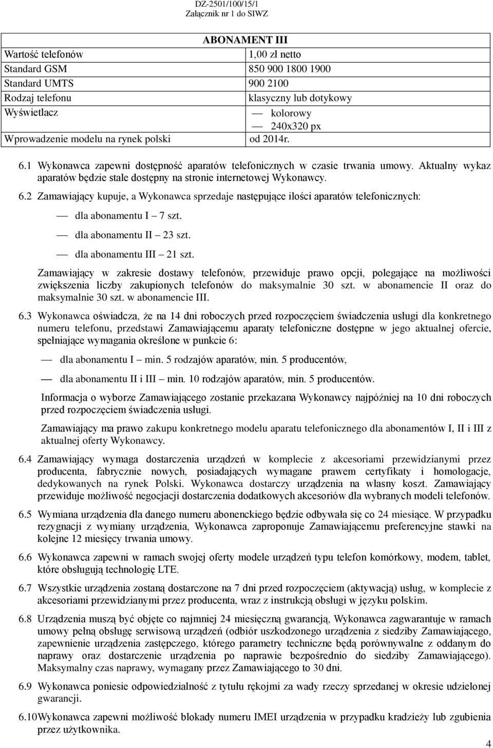 dla abonamentu II 23 szt. dla abonamentu III 21 szt.