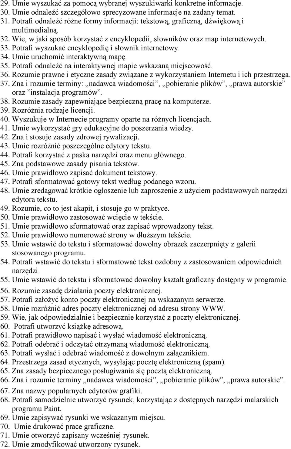 Potrafi wyszukać encyklopedię i słownik internetowy. 34. Umie uruchomić interaktywną mapę. 35. Potrafi odnaleźć na interaktywnej mapie wskazaną miejscowość. 36.